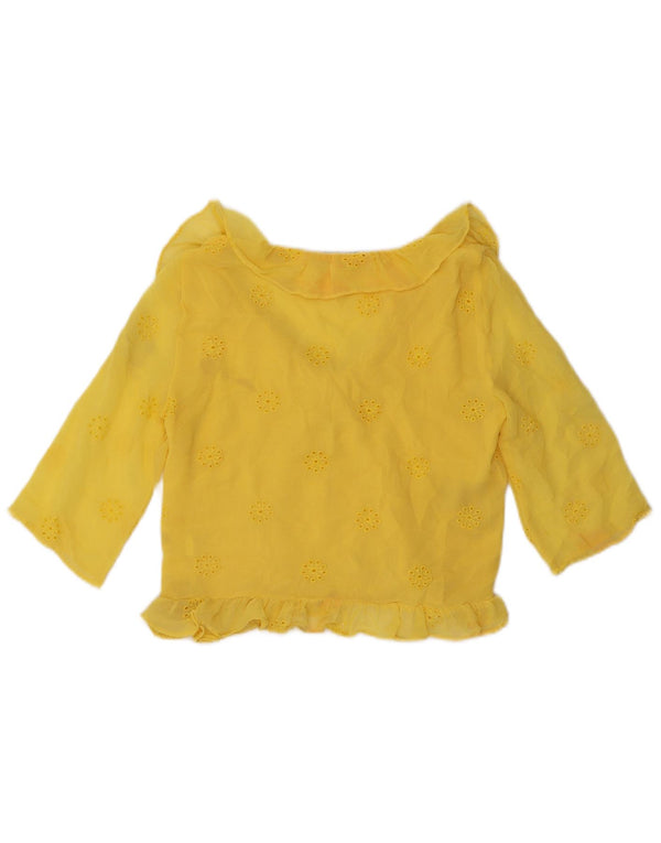 Zara Damen Crop 3/4-Ärmel-Hemdbluse UK 10 Small Gelb