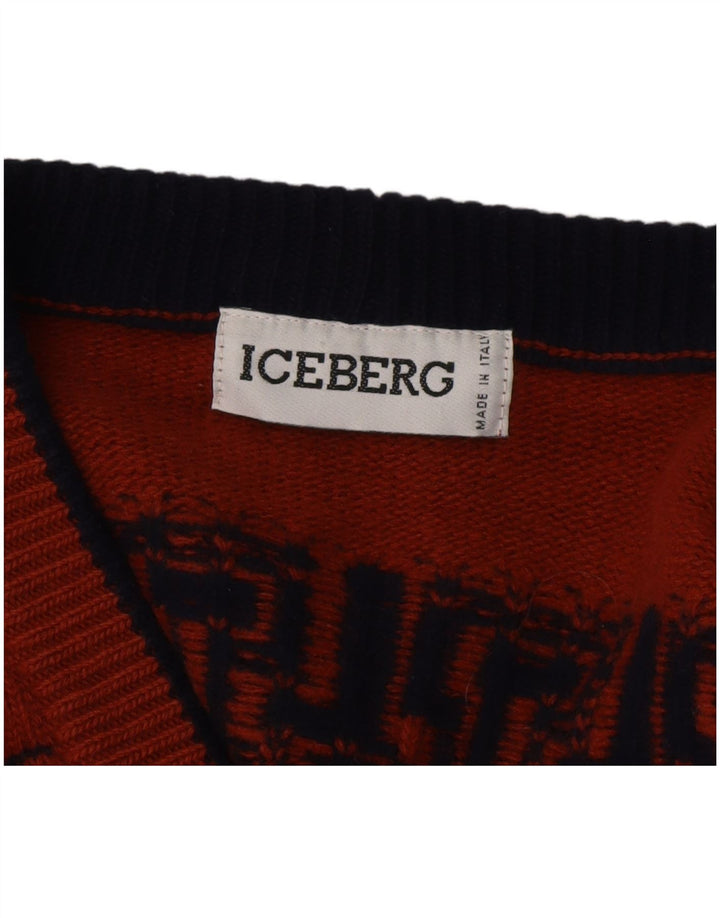 ICEBERG Herren-Cardigan mit grafischem Muster, mittelbraune geometrische Schurwolle