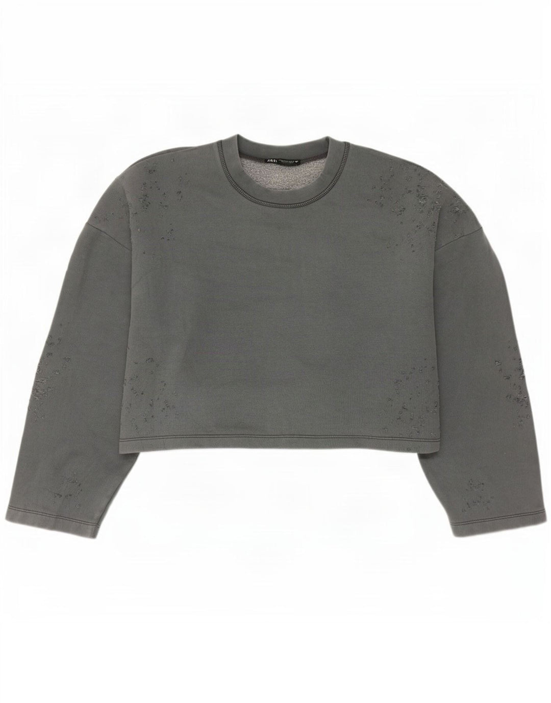 Zara Damen Crop Oversized Sweatshirt Pullover UK 14 Mittelgraue Baumwolle