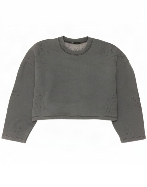 Zara Damen Crop Oversized Sweatshirt Pullover UK 14 Mittelgraue Baumwolle