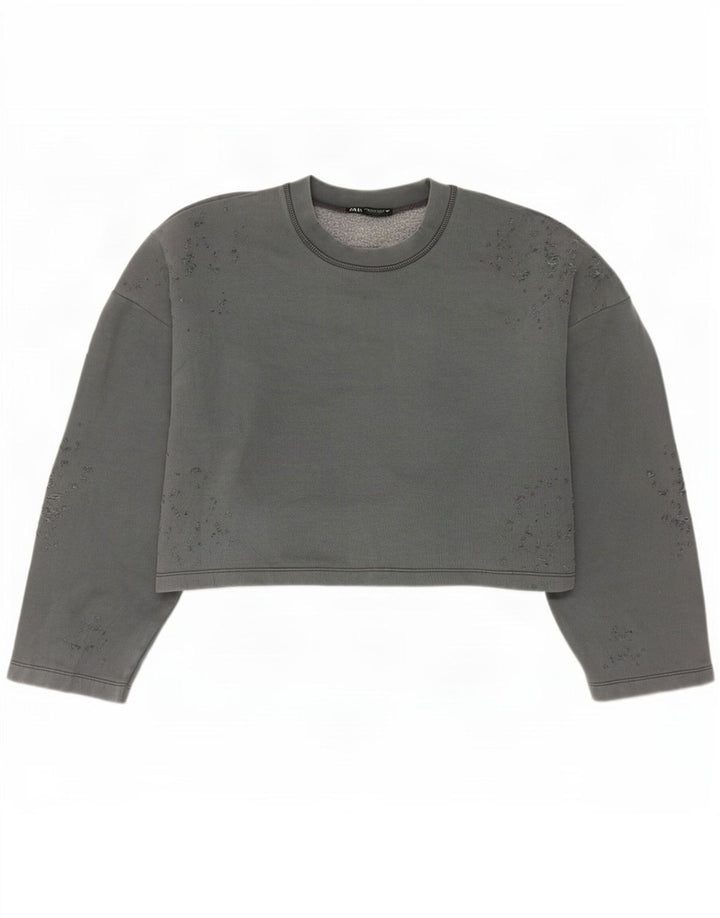 Zara Damen Crop Oversized Sweatshirt Pullover UK 14 Mittelgraue Baumwolle