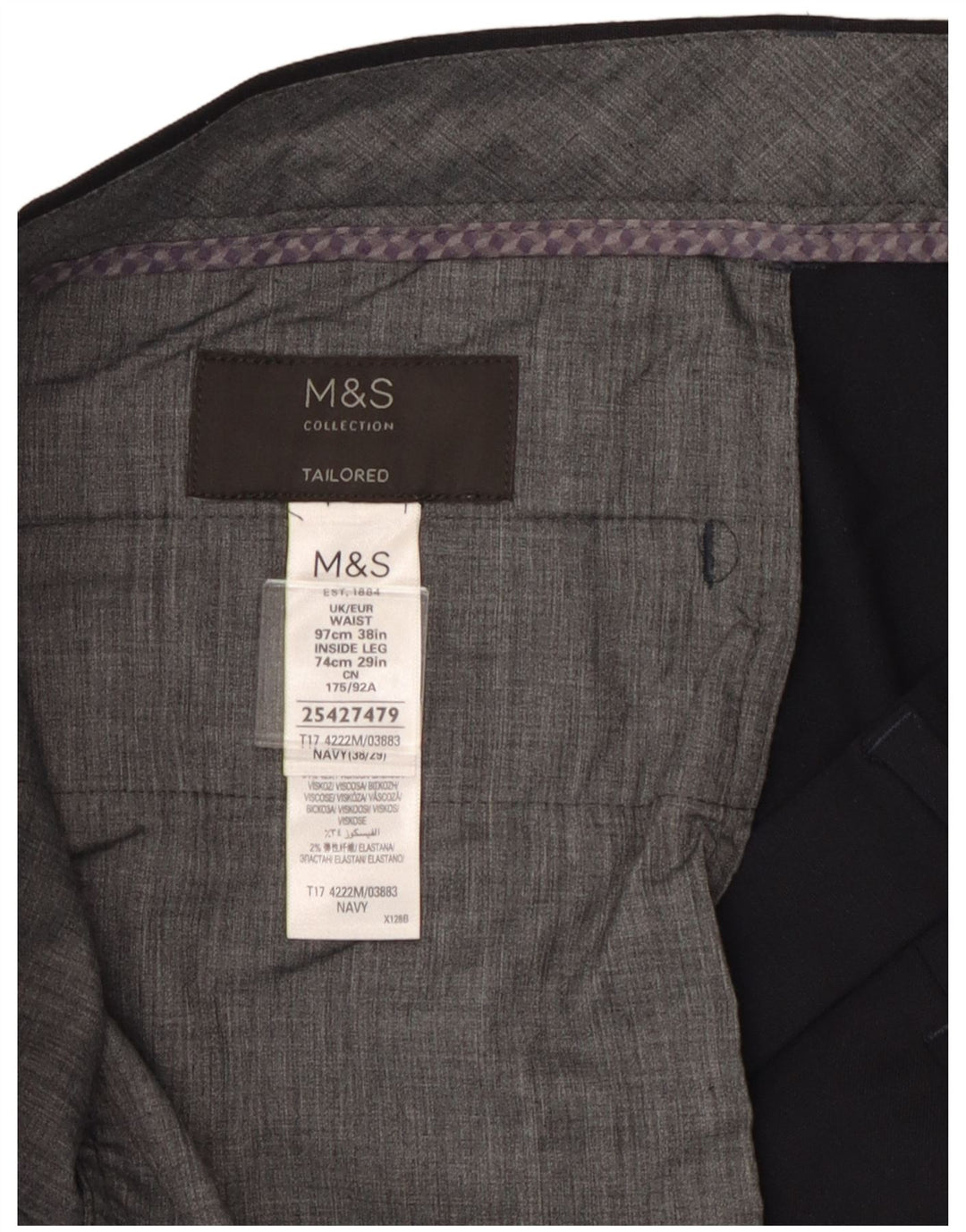 Marks & Spencer Maßgeschneiderte, gerade Anzughose für Herren, W38 L29, Marineblau