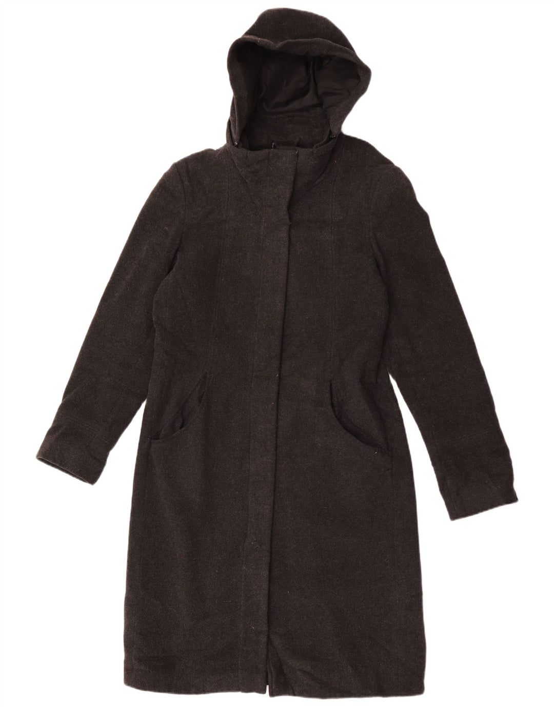Topshop Damen-Mantel mit Kapuze, UK 12, mittelgrau gesprenkelte Wolle