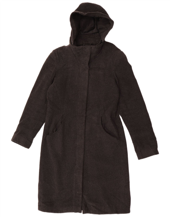 Topshop Damen-Mantel mit Kapuze, UK 12, mittelgrau gesprenkelte Wolle