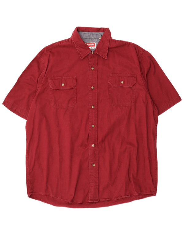 Wrangler Mens Short Sleeve Shirt Large Burgundy Cotton