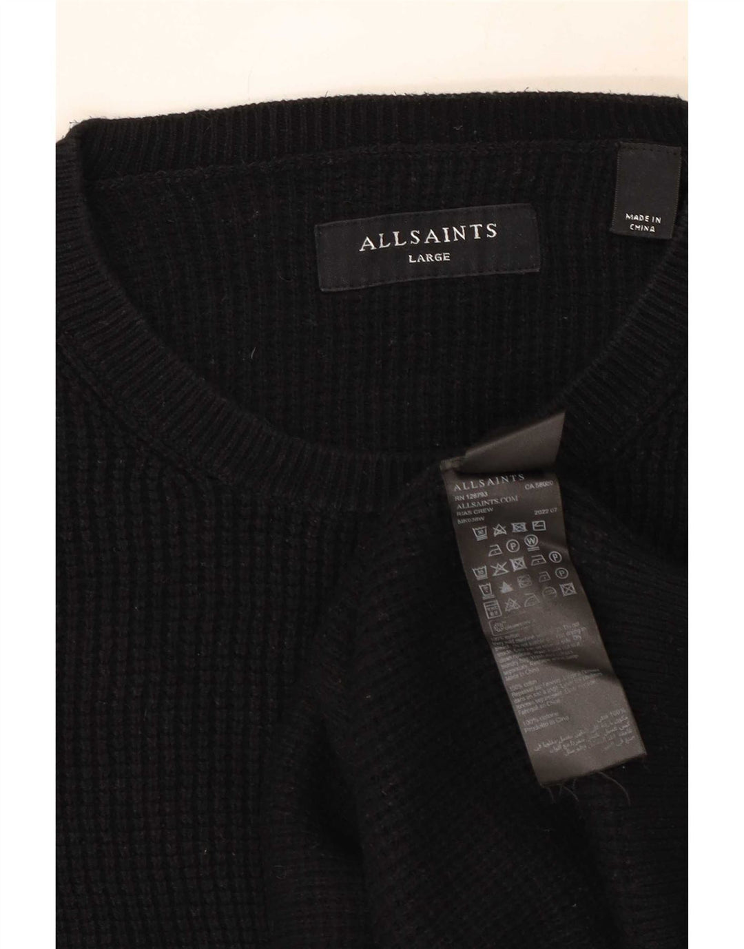 All Saints Herren-Pullover mit Rundhalsausschnitt, groß, aus schwarzer Baumwolle