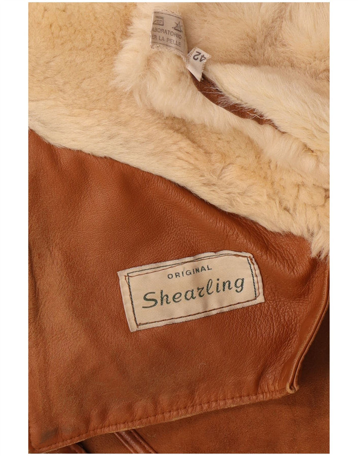 Vintage Damen Shearling Jacke IT 42 Medium Beige Shearling