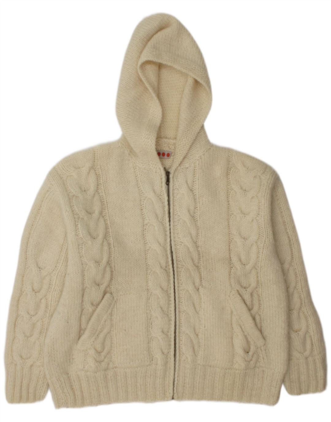 Vintage Herren Strickjacke mit Kapuze, groß, aus weißer Wolle