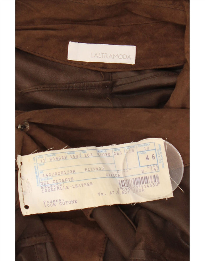 Latramoda Damen-Blazer aus Wildleder mit 1 Knopf, IT 46, großes braunes Leder