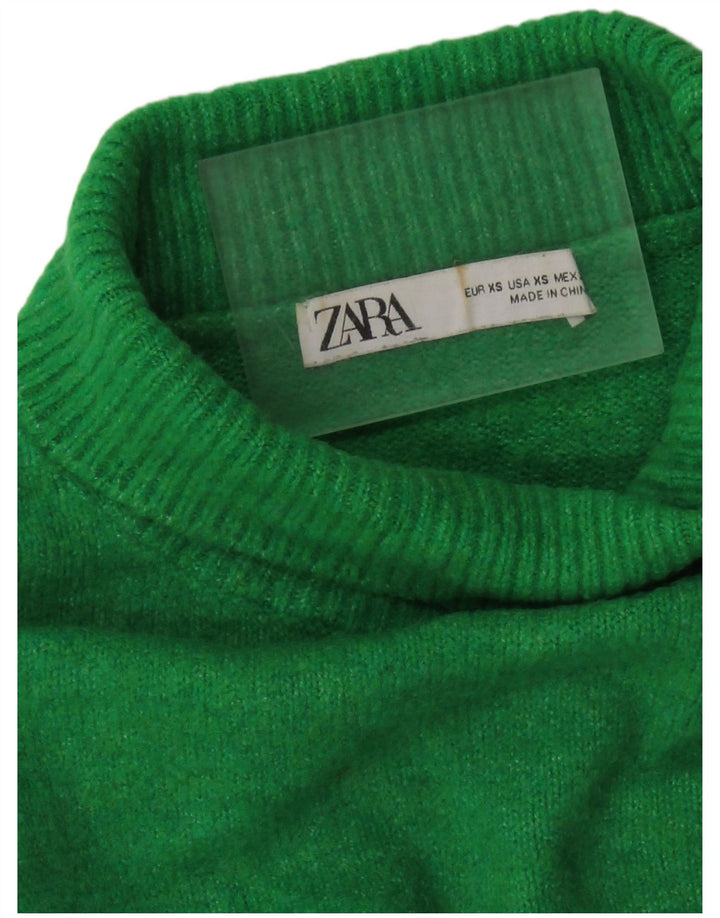 Zara Damen Crop Oversized Rollkragenpullover Pullover UK 6 XS Grün