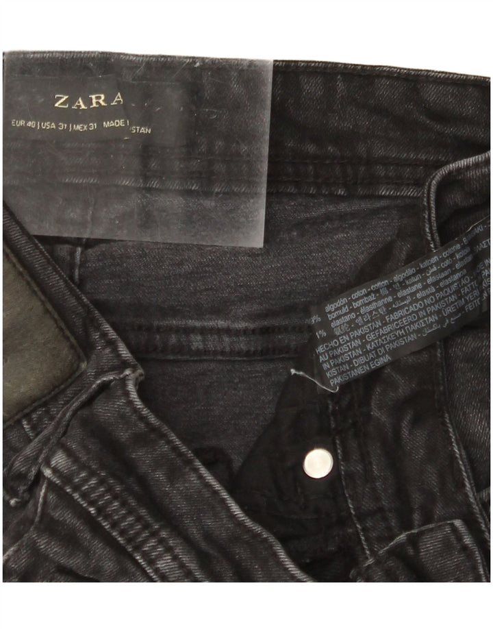 ZARA Damen Distressed Crop Skinny Jeans EU 40 Medium W31 L25 Schwarze Baumwolle