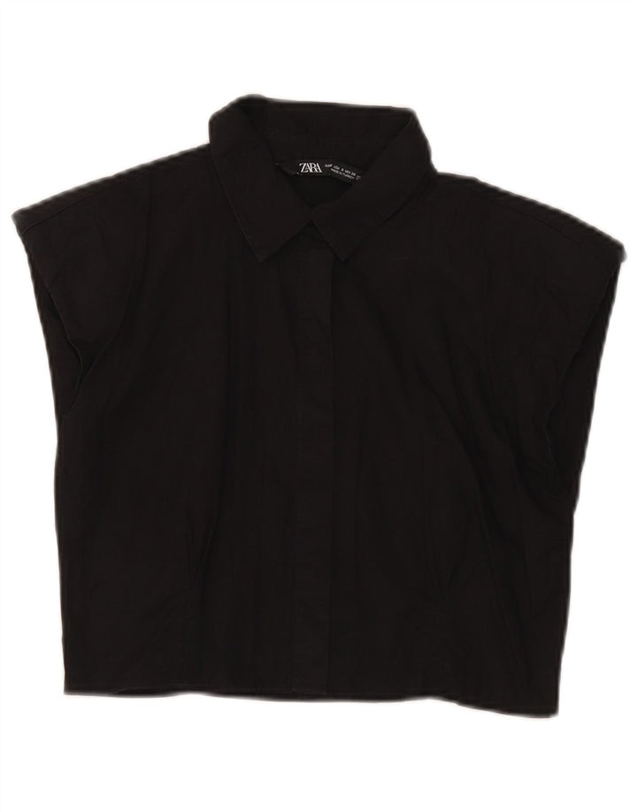 Zara Damen ärmellose Hemdbluse UK 8 Small Schwarz