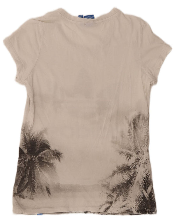 Adidas Damen Graphic T-Shirt Top UK 14 Mittelweiße geblümte Baumwolle