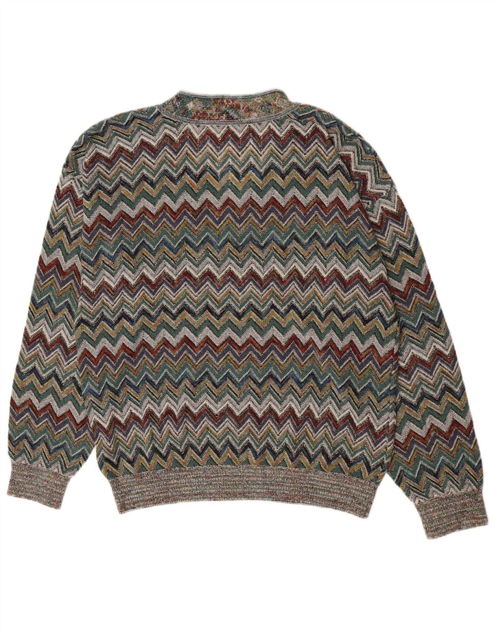 Vintage Herren Pullover mit V-Ausschnitt, groß, mehrfarbig, Chevron-Acryl