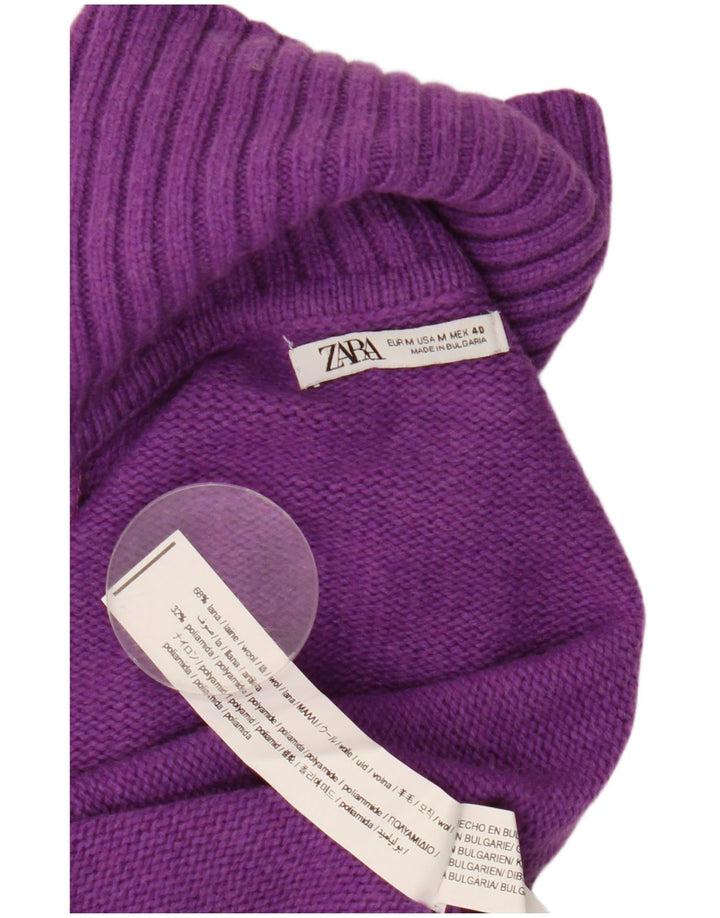 Zara Damen-Pullover mit Rollkragen, UK 14, mittellila Wolle