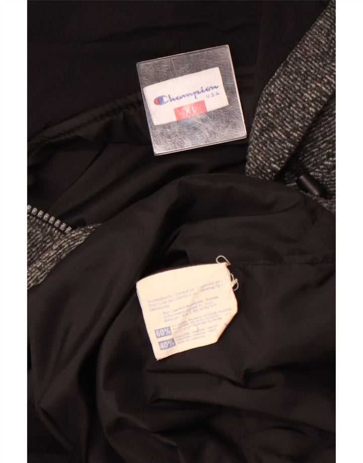 CHAMPION Herren-Fleecejacke mit Kapuze, UK 42, XL, graues Nadelstreifen-Polyester