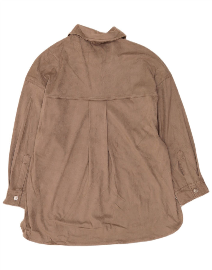 Zara Damen Velourshemd UK 14 Mittelgraues Polyester