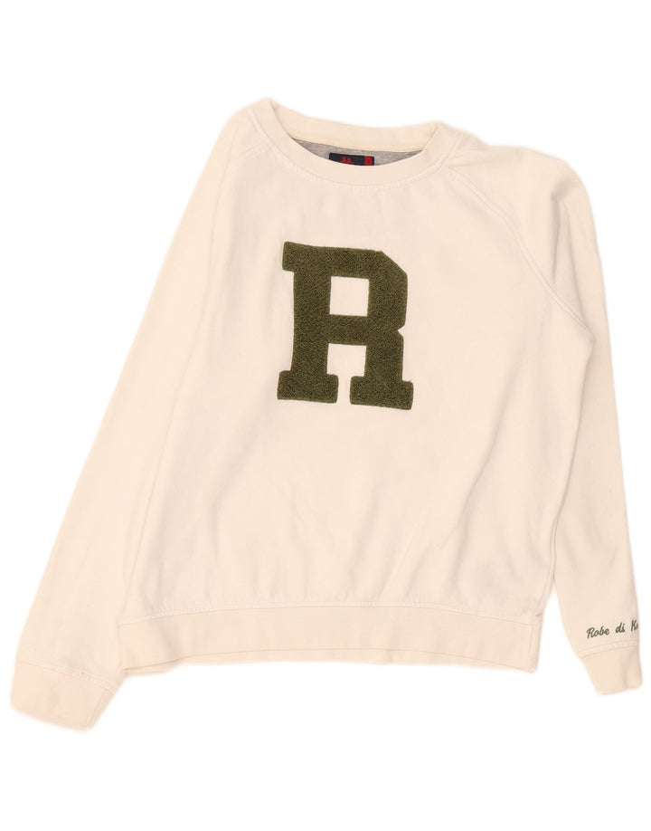 Kappa Damen Grafik-Sweatshirt-Pullover UK 16 Large Weiße Baumwolle
