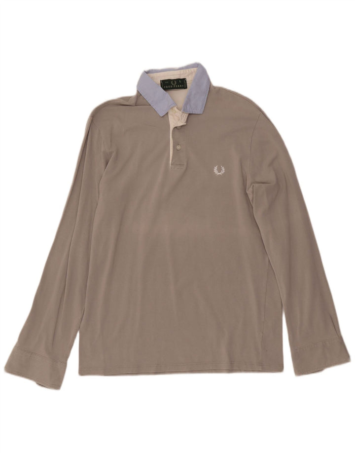 FRED PERRY Herren-Langarm-Poloshirt, große graue Colourblock-Baumwolle