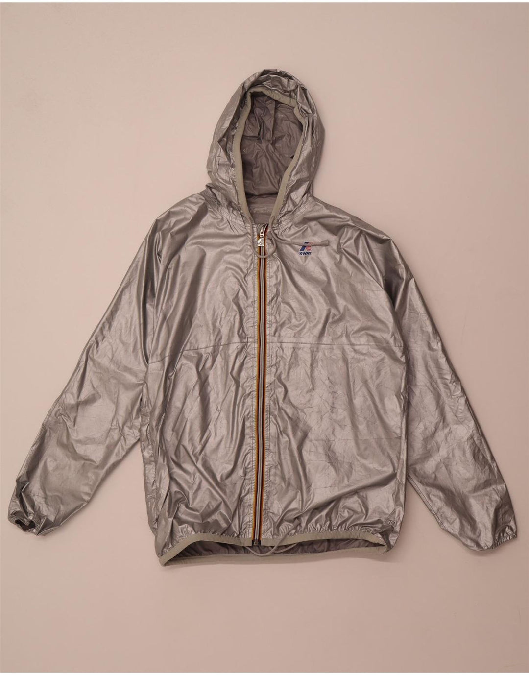 K-WAY Womens Loose Fit Hooded Rain Jacket UK 10 Small Silber Polyamid