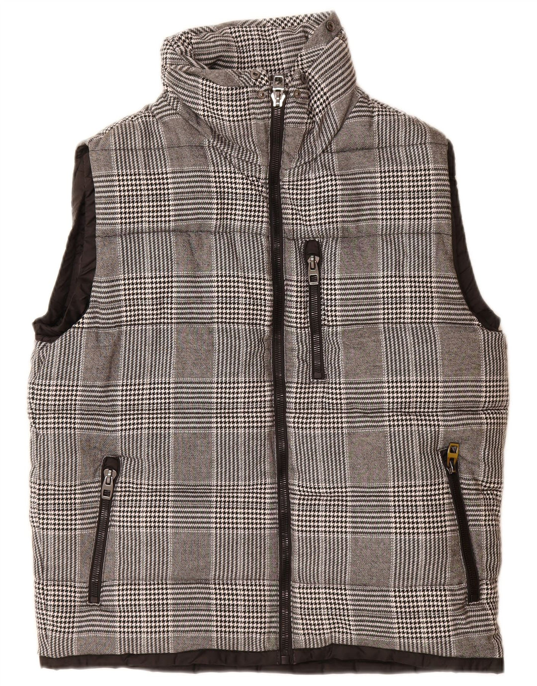 Zara Herren Wattierte Weste UK 42 XL Grau Kariertes Polyester