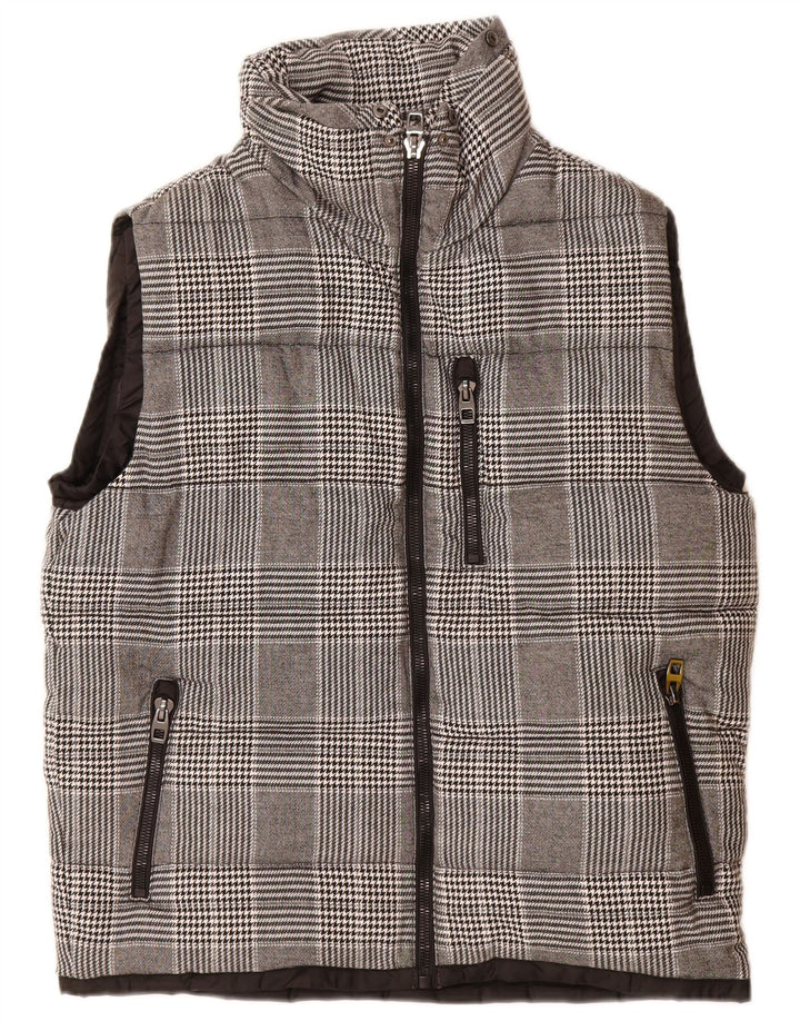 Zara Herren Wattierte Weste UK 42 XL Grau Kariertes Polyester