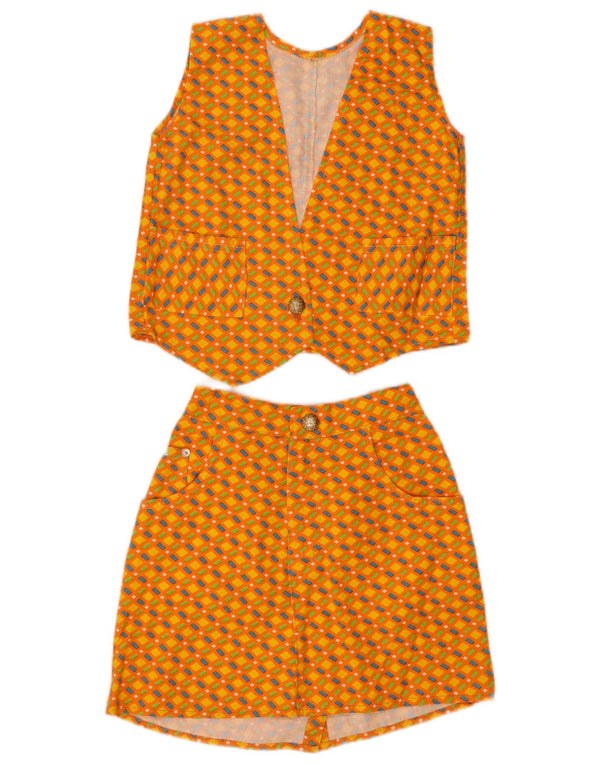 Vintage Mädchen 2-teiliges Rockset 9-10 Jahre W24 Orange Geometrisch