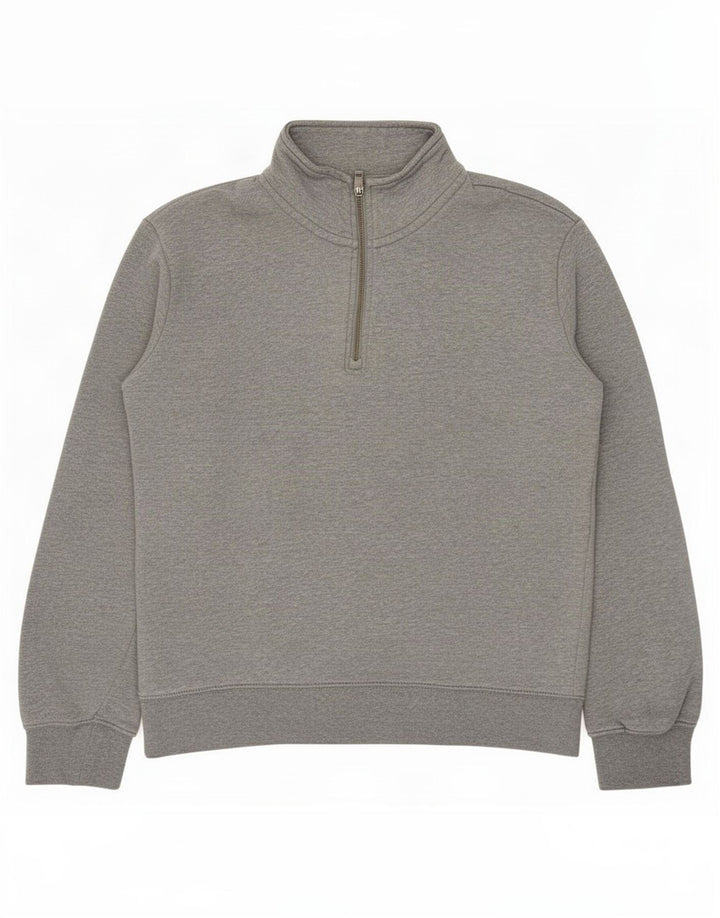 Marks & Spencer Herren-Sweatshirt mit Reißverschluss am Hals, Größe S, Grau, Baumwolle