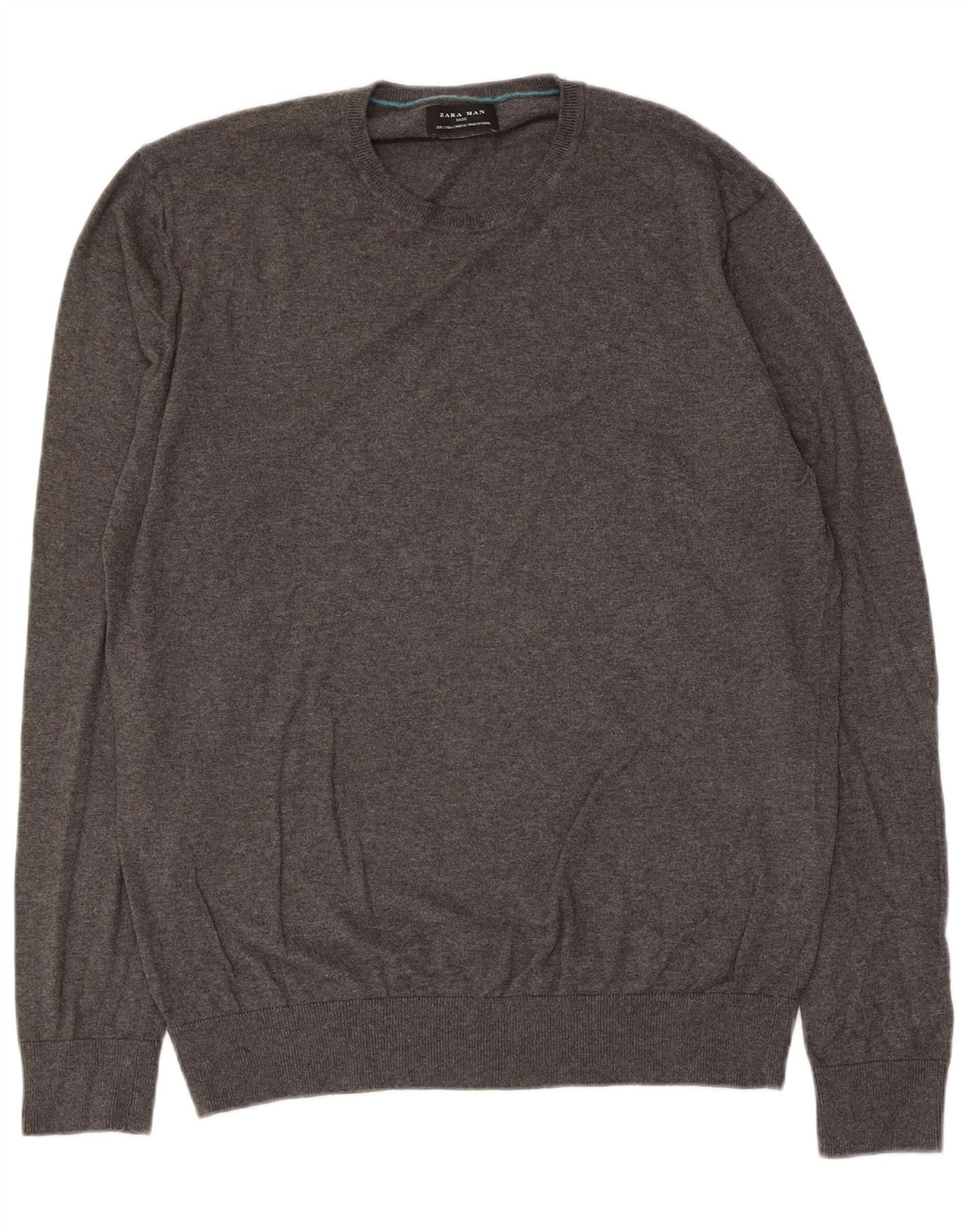 Zara Herren-Pullover mit Rundhalsausschnitt, groß, graue Baumwolle