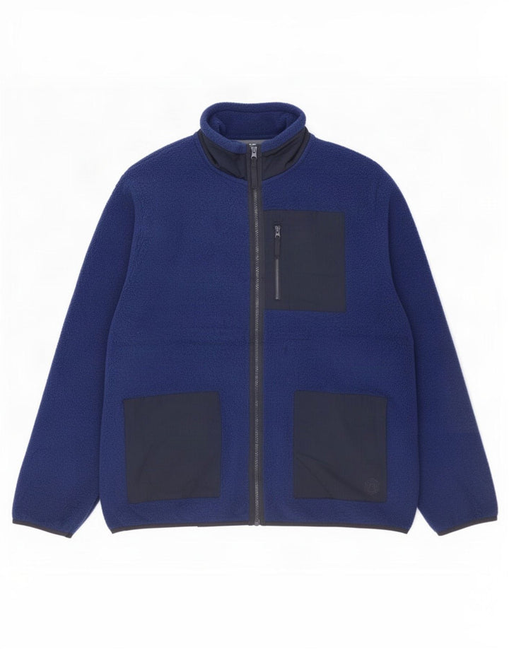 Marks & Spencer Herren Fleecejacke UK 40 Large Blau Colourblock Polyester
