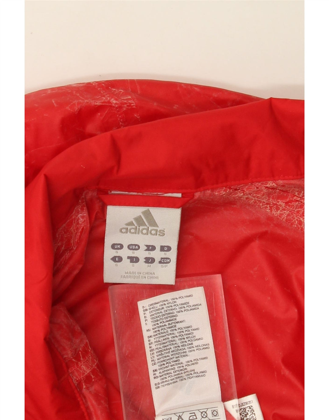 ADIDAS Herren Regenjacke mit grafischer Kapuze, UK 36, kleines rotes Nylon