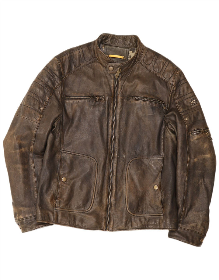 Camel Active Herren-Leder-Racer-Jacke IT 50 Large Braun
