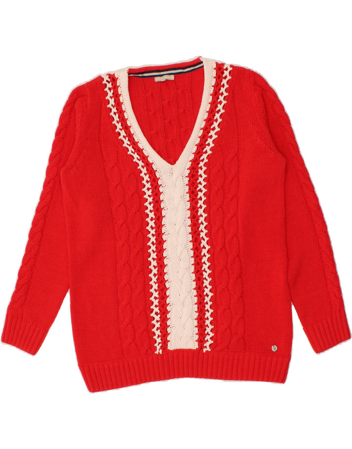 STRANDFEIN Womens V-Neck Jumper Sweater IT 42 Medium Red Colourblock Vintage Strandfein and Second-Hand Strandfein from Messina Hembry 