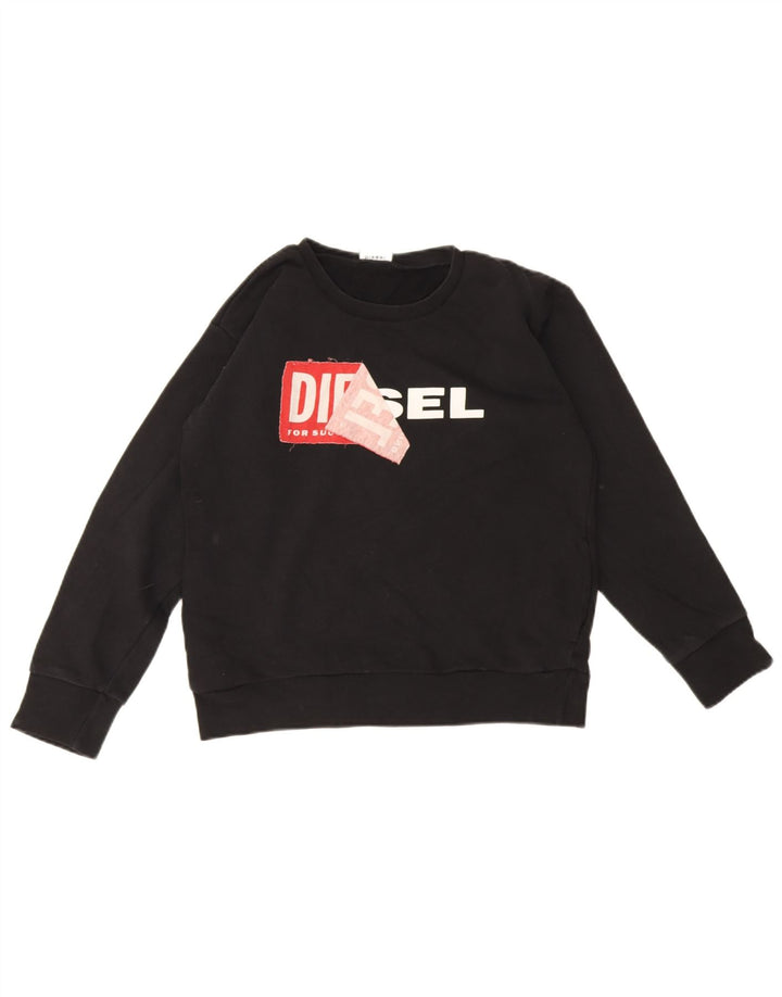 Diesel Womens Graphic Sweatshirt Pullover UK 12 Mittelschwarze Baumwolle