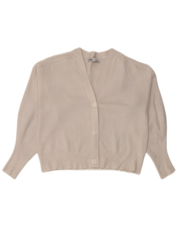 Zara Damen Crop Cardigan Pullover UK 14 Mittelweiß