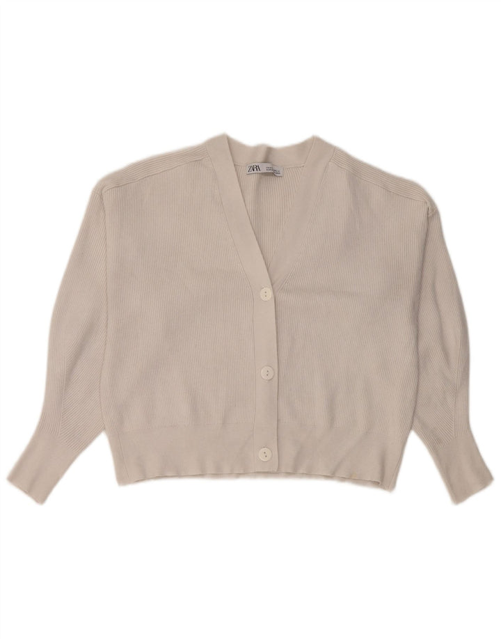 Zara Damen Crop Cardigan Pullover UK 14 Mittelweiß