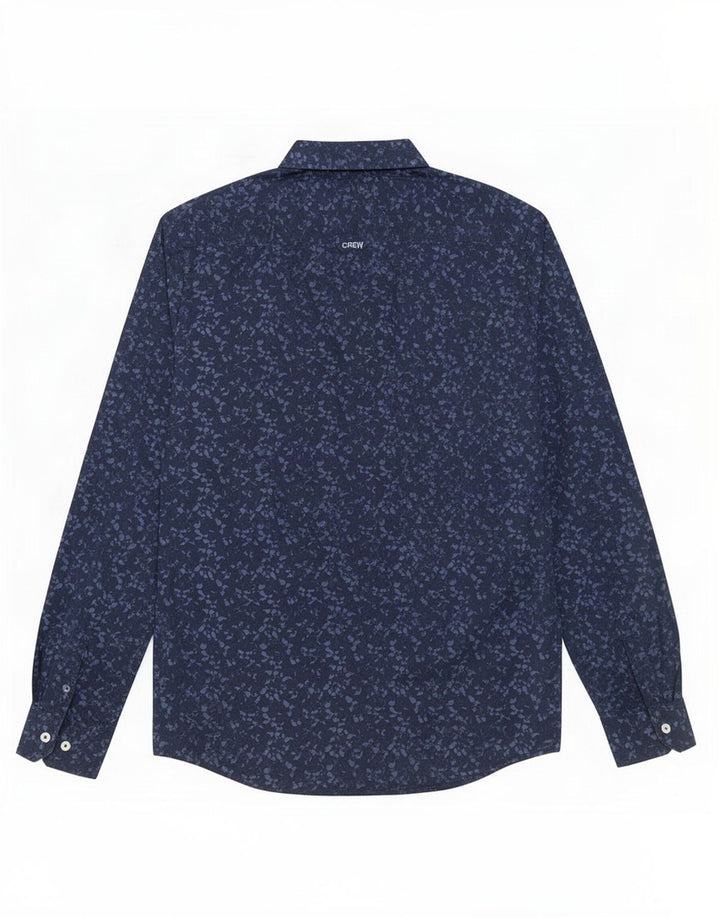 Crew Clothing Herren-Hemd mit abstraktem Muster, schmale Passform, mittelmarineblaue Baumwolle