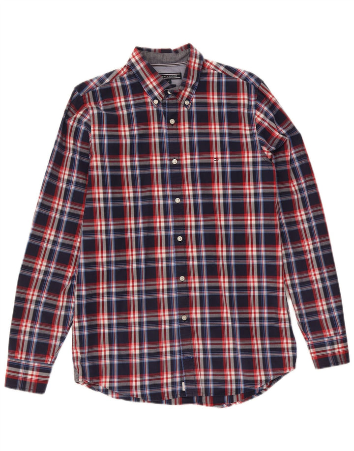 Tommy Hilfiger Herren-Slim-Fit-Hemd, mittelblau, kariert, Baumwolle