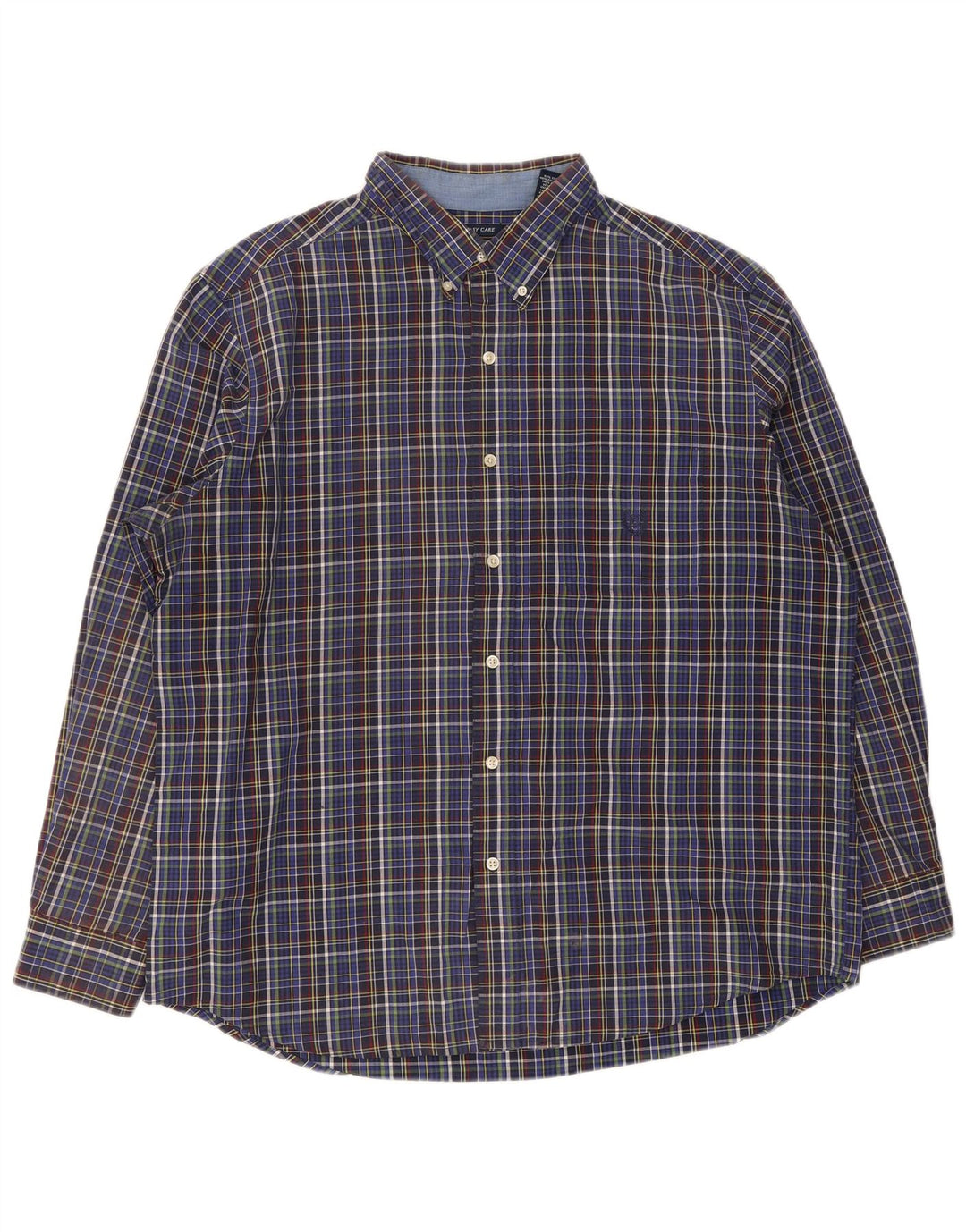 Chaps Herren-Hemd, pflegeleicht, XL, blau kariert, Baumwolle