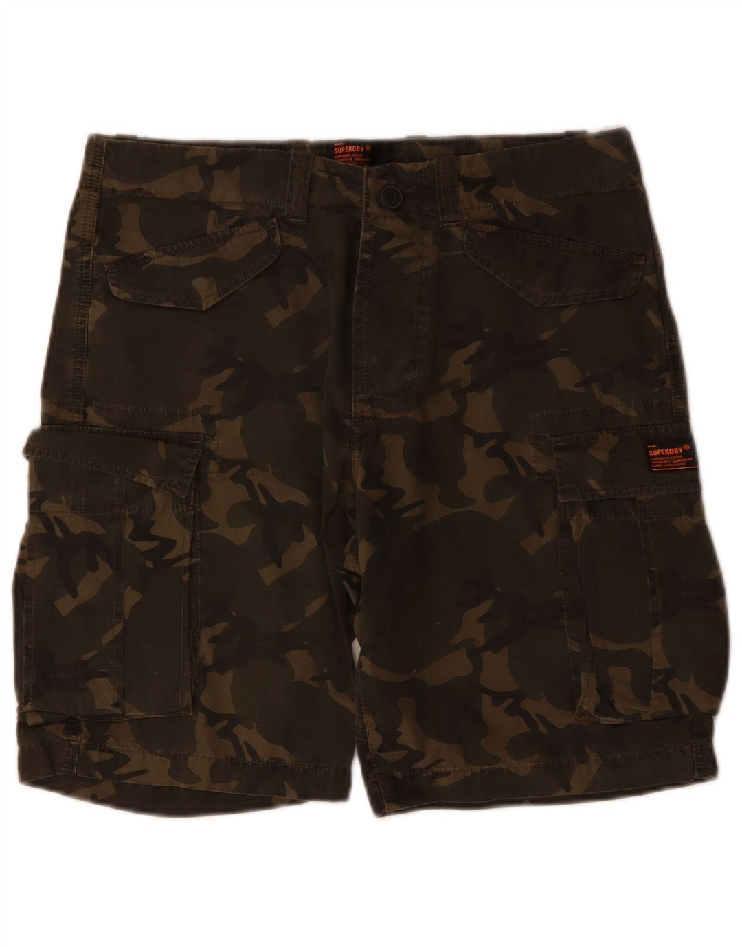 SUPERDRY Herren-Cargo-Shorts W29, kleine Khaki-Camouflage-Baumwolle