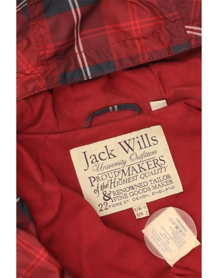 JACK WILLS Übergroße Damen-Regenjacke mit Kapuze, UK 6 XS, rot kariertes Polyester