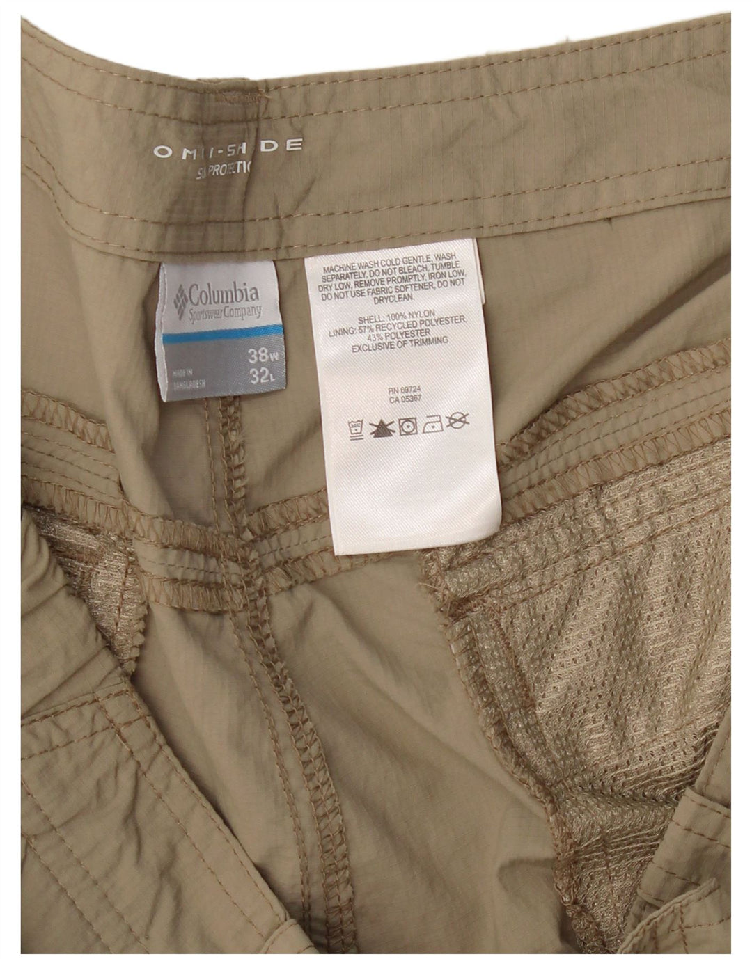 COLUMBIA Herren Omni-Shade Straight Cargo Hose W38 L32 Beige Nylon