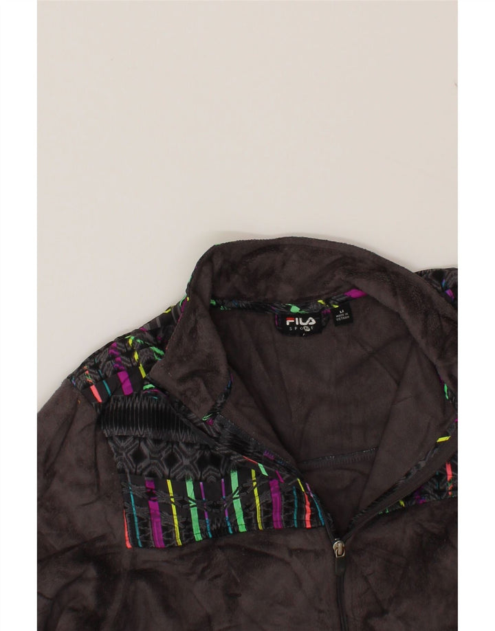 FILA Womens Fleece Jacket UK 14 Medium Grey Patchwork Polyester Vintage Fila and Second-Hand Fila from Messina Hembry 