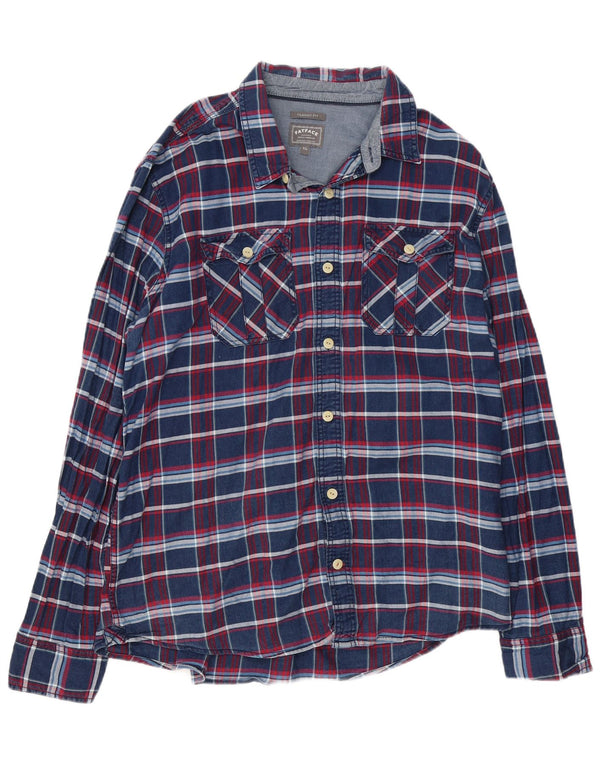 Fat Face Herren-Flanellhemd mit klassischer Passform, XL, blau kariert, Baumwolle