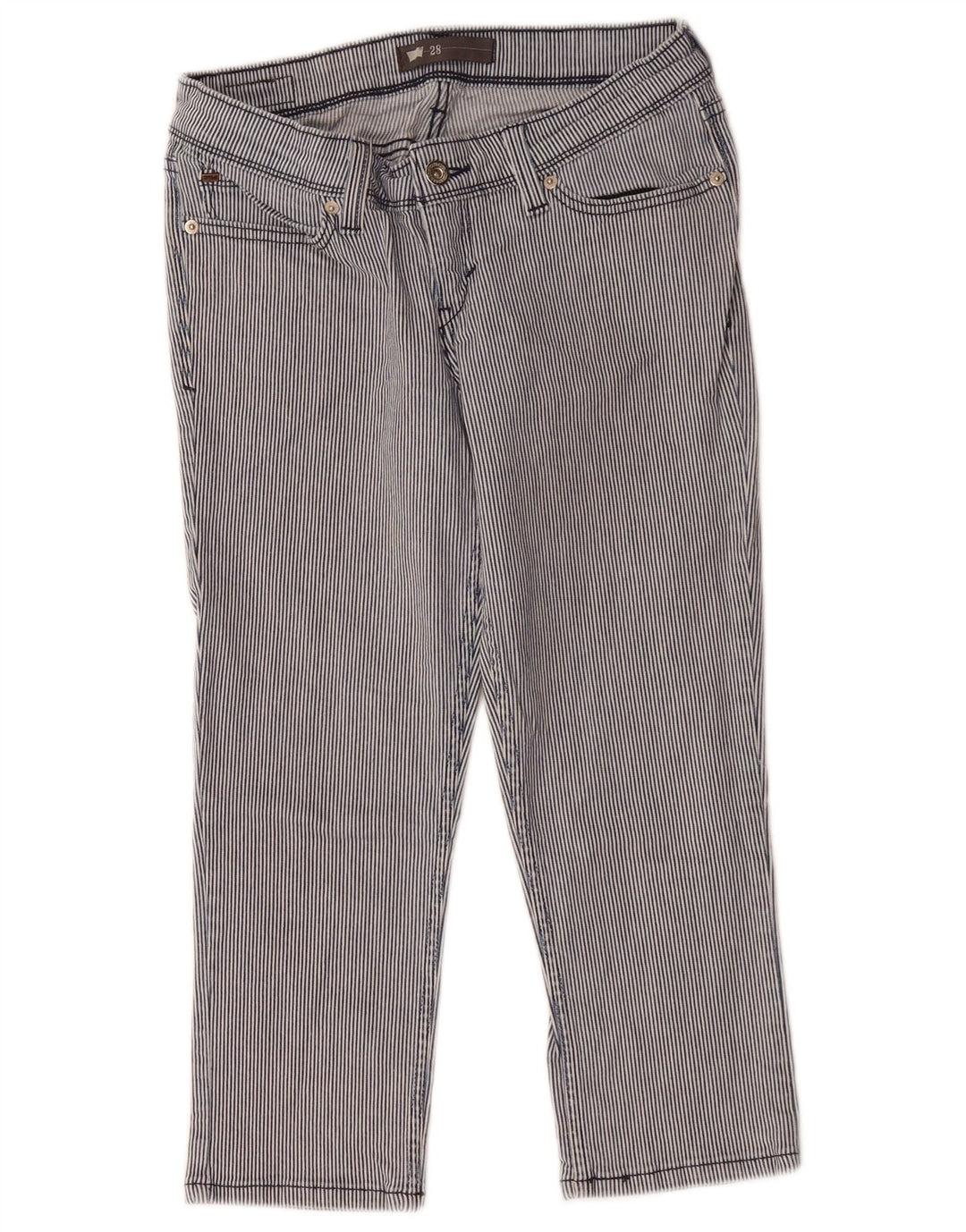 LEVI'S Damen Caprihose W28 L21 Marineblaue Nadelstreifen-Baumwolle