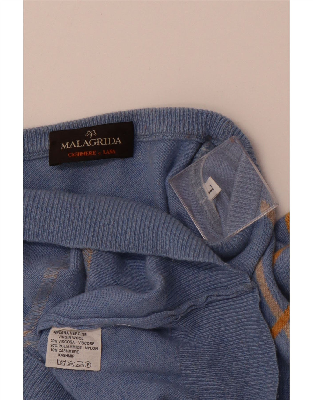 MALAGRIDA Herren-Pullover mit Rundhalsausschnitt, Größe L, Blau, Argyle/Diamant