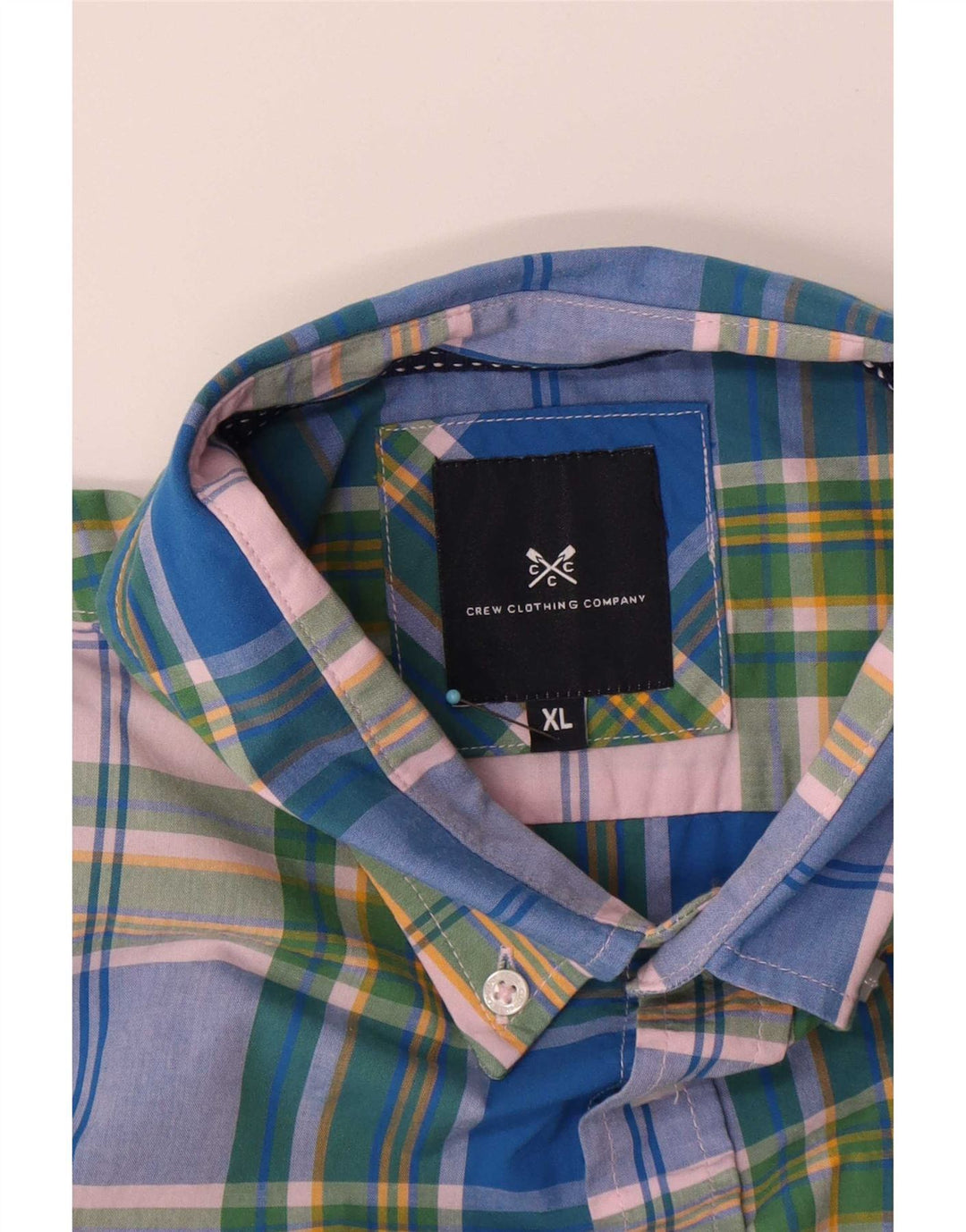 Crew Clothing Herren-Kurzarmhemd XL, blau kariert, Baumwolle