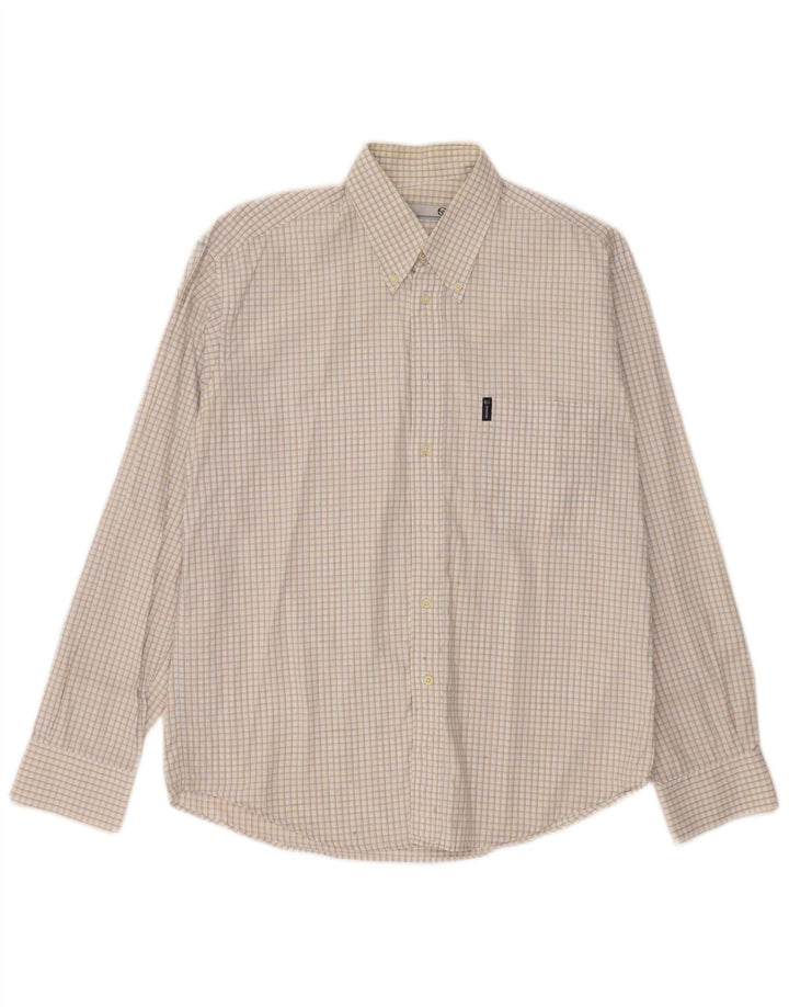 Sergio Tacchini Herrenhemd, groß, beige Gingham-Baumwolle