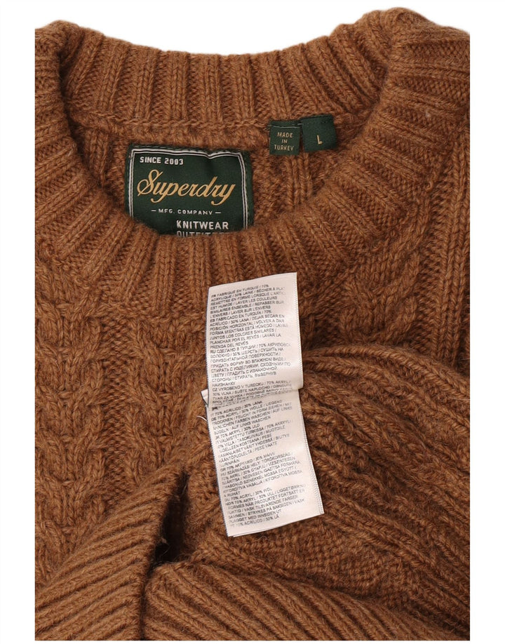Superdry Herren-Pullover mit Rundhalsausschnitt, großes braunes Acryl
