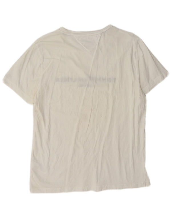 Tommy Hilfiger Damen Grafik-T-Shirt-Oberteil UK 16 Large Weiße Baumwolle